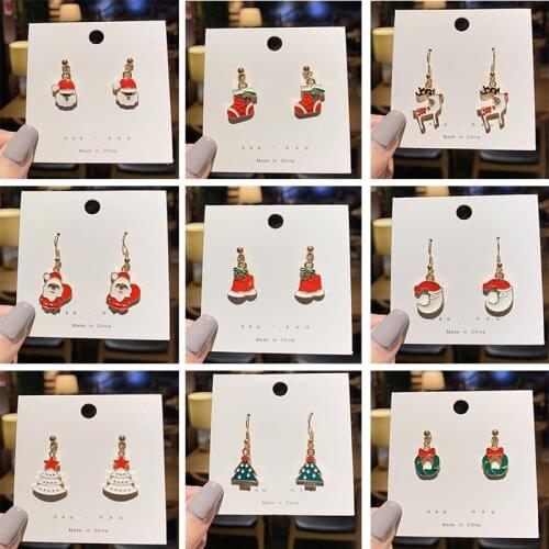 Christmas Creative Earrings for Women Temperament Simple Santa Claus Christmas Tree Christmas Deer Shape Earrings