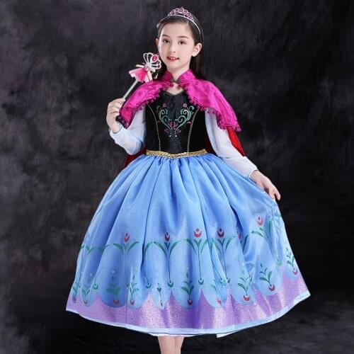 Christmas Elza and Anna girl dress Princess party dresses Wedding Cosplay Long capa costumes halloween kids costume clothes