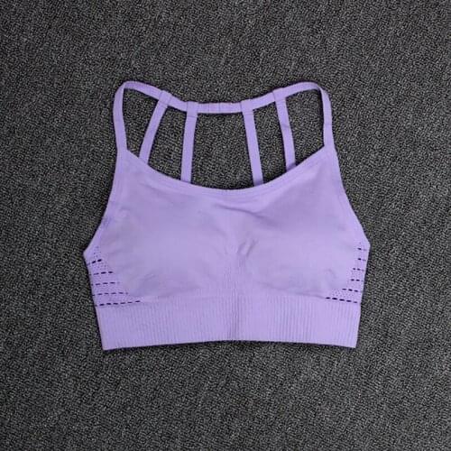 SALSPOR Seamless Fitness Bra For Women High Elasticity Stripe Workout Tank Tops Female Shockproof Hollow Out Push Up Bra Girl