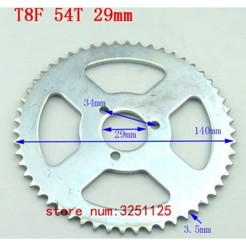 Silver Tooth disc T8F 54T 29mm / 140mm 54 Tooth Rear Chain Sprocket For 47cc 49cc Pocket Bike Mini Moto Quad ATV