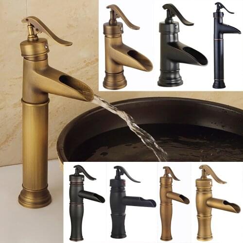 Wine Glass style Single Lever waterfall Bathroom Basin Faucet Brass Antique Hot and Cold bathroom Sink Mixer Taps