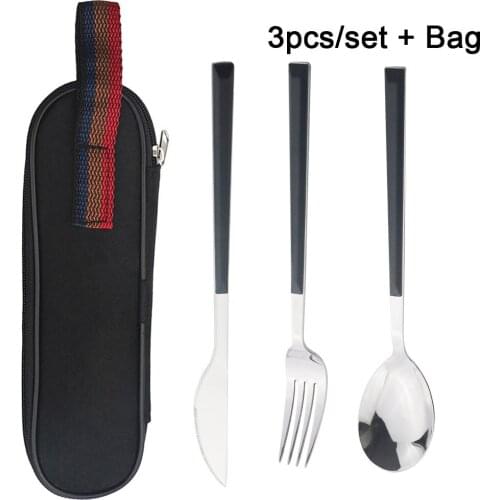 3Pcs/5Pcs Stainless Steel Tableware Imitation Marble Wood Handle Dinnerware Set Knife Fork Spoon Travel Cutlery With Bag Kitchen