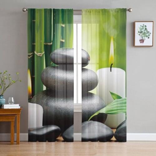 Zen Stone Bamboo Candle Curtain For Living Room Transparent Tulle Curtains Window Sheer For The Bedroom Accessories Decor