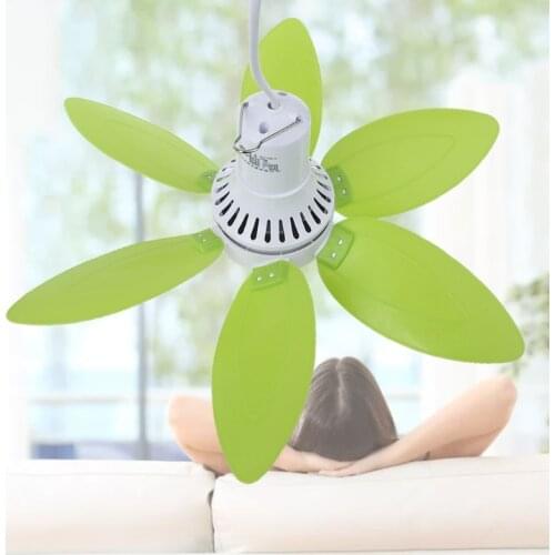H7JF Green Fan 180cm Power Cable 12.99inch Bedroom Hanging Fan AC 220V 15W 6 Blades Ceiling Fan US Plug