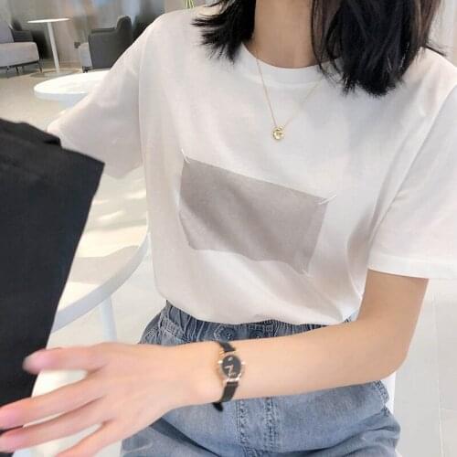 2020 Casual Shirts White Blue Short Sleeve Cotton T Shirt Harajuku Tops For Women Summer Tees