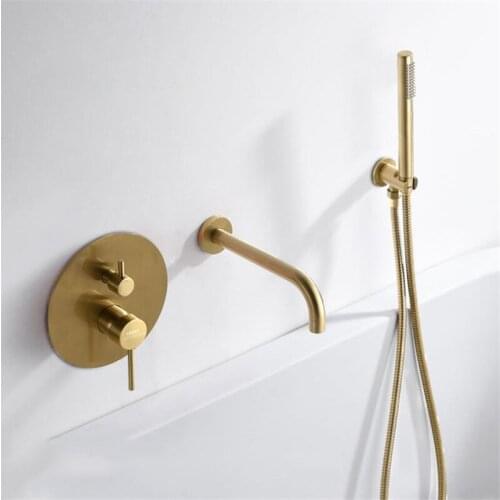 Gold Bathroom Bathtub Shower Faucets Set Soild Brass Rotating Hot & Cold Taps Mixer With Handheld Wall Mounted Black/Chrome
