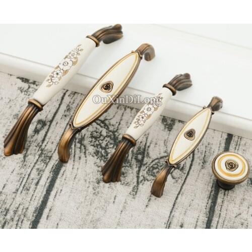 European 10PCS Vintage Retro Style Kitchen Door Handles Ceramic Cupboard Wardrobe Drawer Wine Cabinet Pulls Handles and Knobs