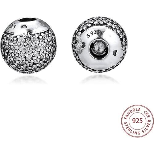 100% 925 Sterling Silver Open Bangle Caps Bead Fit Charms Silver 925 Original Bangle Clear CZ Beads Jewelry Making