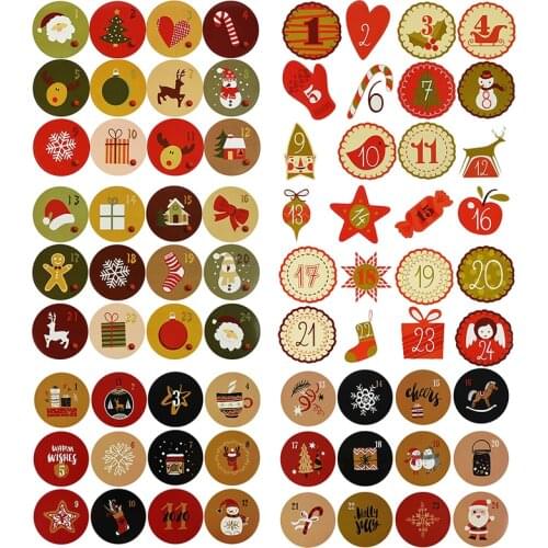 4sheets Merry Christmas Advent Calendar Number Paper Sticker Cookie Candy Seal Stickers DIY Gift Packing Labels Xmas Party Decor