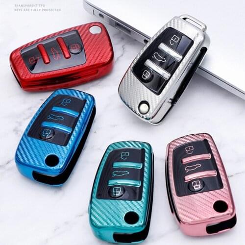 TPU Carbon Fiber Car Key Case Protective Cover Auto Remote Protection Holder for Audi A3 Q3 Q2L Internal Accessories Decoration