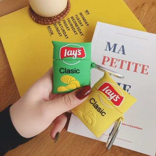 3D Clasic Potato Chips Earphone Case Soft Silicone Cover for AirPods 1 2 Bluetooth Headset Charging Box Lovely Cases with Hook