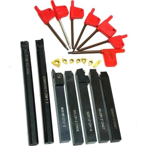 21pcs/set 12mm CNC Shank Lathe Turning Tool Holder Boring Bar + Carbide Inserts Set DCMT TCMT CCMT Inserts Blades With Wrenches