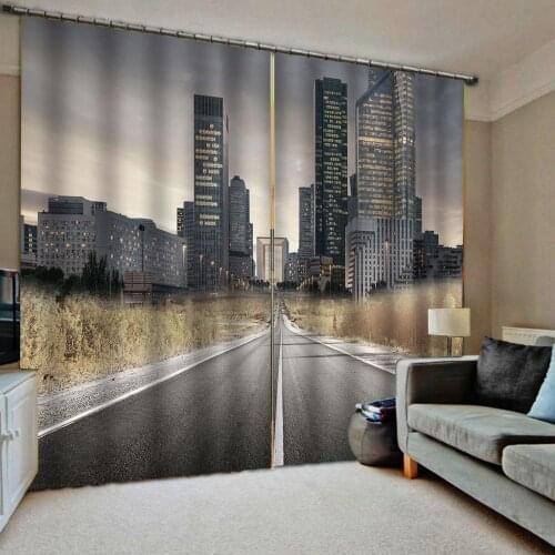 Road Extended space curtains Beautiful Photo Fashion Customized 3D Curtains High building curtain