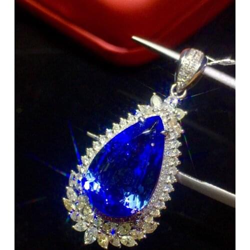 Fine Jewelry Tanzania Origin Real 18K White Gold 100% Natural Blue Tanzanite Gemstones 6.5ct Diamonds Fine Chic Pendant Necklace