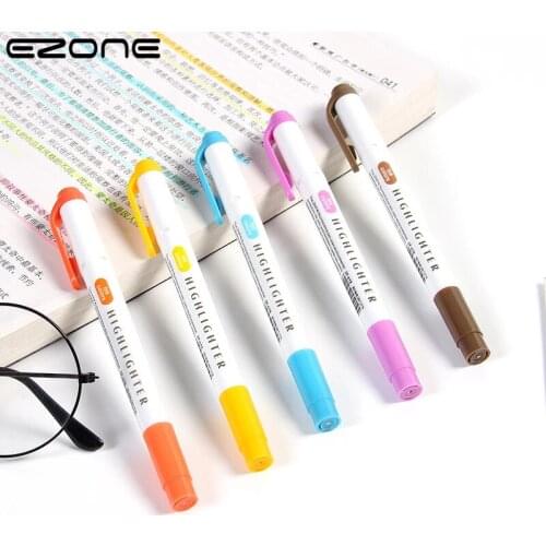 EZONE 5pcs/set Double Head Highlighter Pen 5 Colors Fluorescent Highlighters Art Marker School&Office Art Stationery Supply