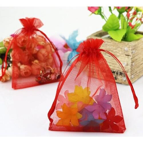 Hot Sale 1000pcs/lot 7x9cm Red Organza Bag Small Wedding Earrings Jewelry Packaging Bags Cute Drawstring Pouch Jewelry Gift Bag
