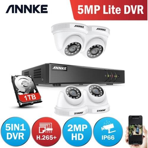 ANNKE 1080P 8CH CCTV Camera DVR System 4pcs IP66 Waterproof 2.0MP White Dome Cameras Home Video Surveillance Kit
