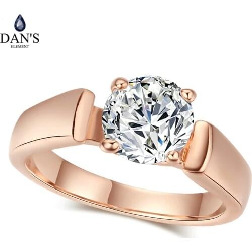 DANS ELEMENT Top Quality Classic Cubic Zirconia Wedding Ring With 4 Prongs Rose Gold Color Full Size Wholesale DER054