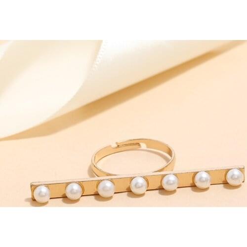 New Ins 2021 Multi Beaded Pearl Rings Geometric Rings for Women Boho Minimalist Finger Ring Girls Adjustable Party Jewelry Gift