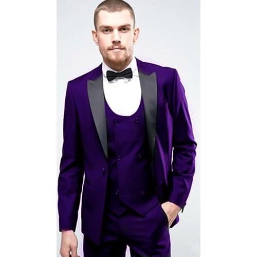 Handsome Groomsmen Peak Lapel Groom Tuxedos Wedding Dress Men Suits Blazer Prom Dinner (Jacket+Pants+Tie+Vest) A783
