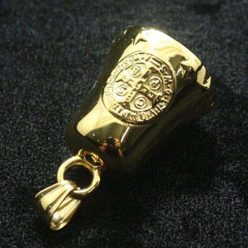 Unisex Saint Benedict of Nursia Jesus Exorcism Cross 316L Stainless Steel Gold-Color Star Bell Pendant