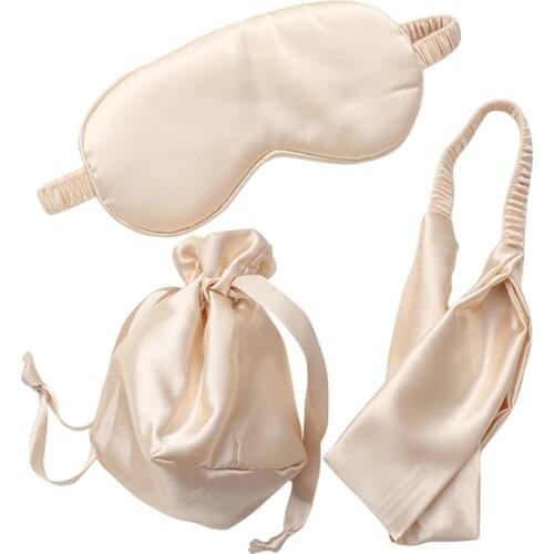 1 Set Imitated Silk Sleeping Eye Masks Shading Patch Cover Adjustable Blindfold Travel Relax Eye Care Tool With Bag And Headband