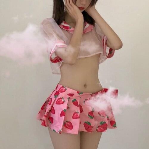 Lovely Cat Girl Intimates Sailor Apparel Strawberry Printing Student Jk Uniform Bowknot Bra Underwear Transparent Miniskirt Suit