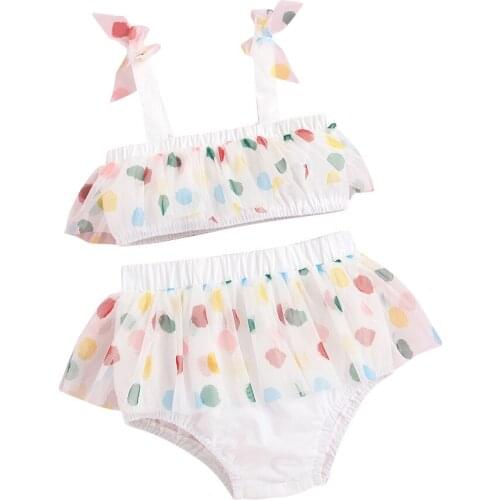 Korean Fashion Newborn Baby Girl Clothes Sleeveless Ruffles Polka Dot Crop Tops Tutu Pants 2pcs Infant Outfits Summer Clothing 2