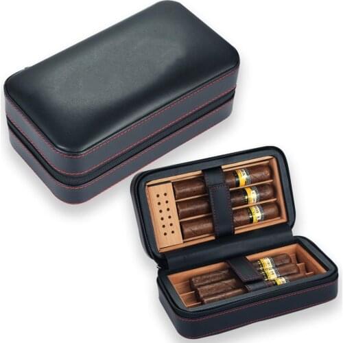 6 Sticks Pack Business Leather Cigar Cutter Box Cedar Wood Portable Smoking Humidor Gadget Storage Fashion Gifts For Father