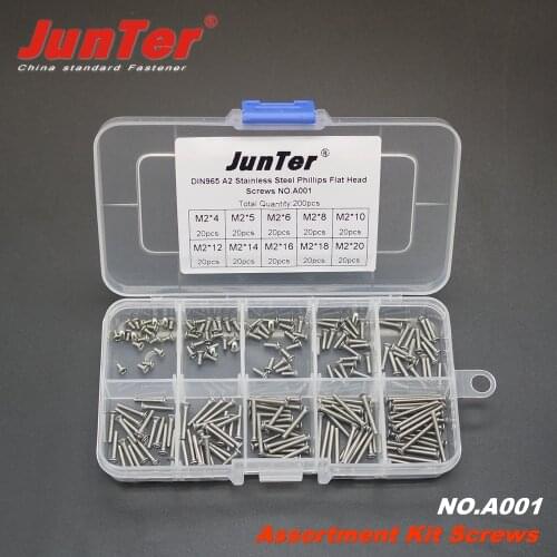 200pcs M2 (2mm) x 4/5/6/8/10/12/14/16/18/20 A2 Stainless Steel Phillips Flat Head Machine Screws Assortment Kit NO.A001