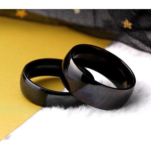 MANGOPIEBlack Titanium Steel Couple Ring for Women and Man Lovers Ring Stainless Steel Wedding Bands 6mm 8mm