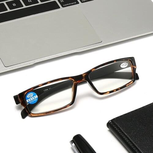 Elbru Men Women Anti Blue Light Reading Glasses Small Rectangle Presbyopia Eyeglasses Antifatigue Hyperopia Eyewear +1.0 to +4.0