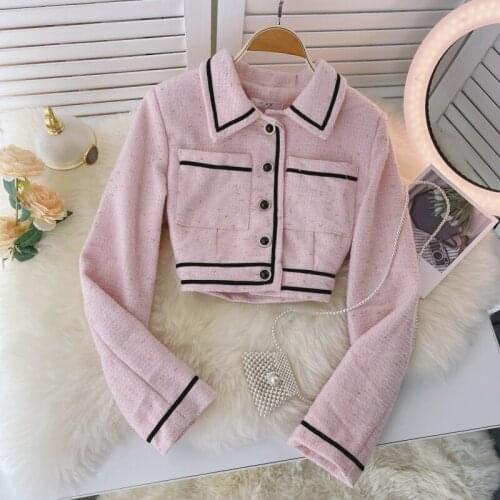 Autumn And Winter New Tweed Jacket Womens Lapel Long-sleeved Loose Wool Coat Single-breasted Retro Jacket