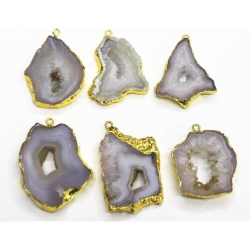 Chakra Hemming Slice Irregular Gray Agates Crystal Stone Quartz Necklace Womens DIY Halo Natural Agates Pendant