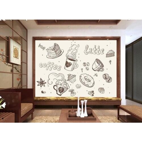 Custom large murals,Line drawing Cafe murals wallpaper,restaurant coffee shop living room sofa tv wall bedroom papel de parede