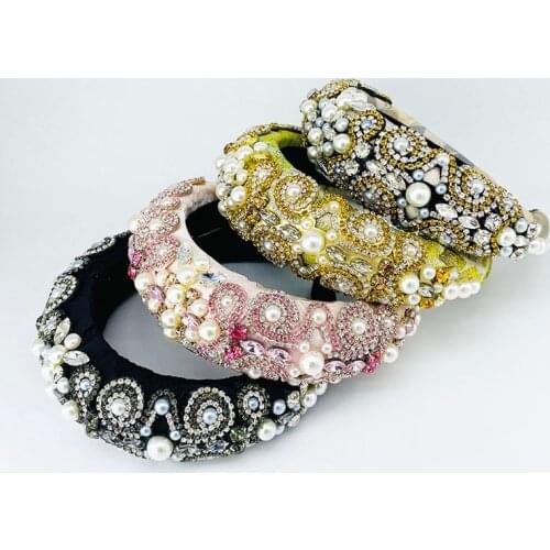 Baroque Headband Rhinestones Bridal Crowns Shiny Wedding Hair Accessories Prom Royal Pearl Crowns Crystal Headpiece