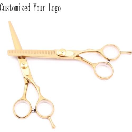 Professional Scissors 5.5" Customize Logo JP Satinless Gold Hair Cutting Scissors Barber Thinning Shears Hair Scissors C1020
