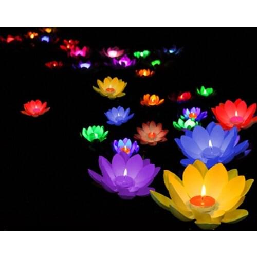 Multicolor lotus lamp pray Wishing floating water lanterns with candle for birthday wedding party decoration