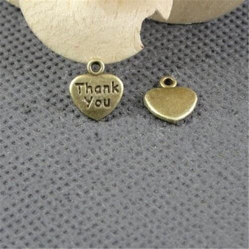 RONGQING 100Pcs/lot Antique Bronze Thank you Heart Letter Charms 12*11MM Handmade Accessories for Jewelry Making