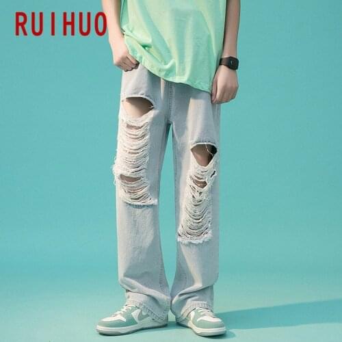 RUIHUO Straight Jeans For Men