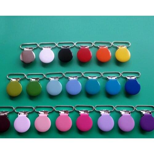 Sutoyuen 21pcs 1" 25MM Enamel Round Metal Suspender Clips With Plastic Teeth Pacifier Clips for Baby Dummy Soother Bib Nipple