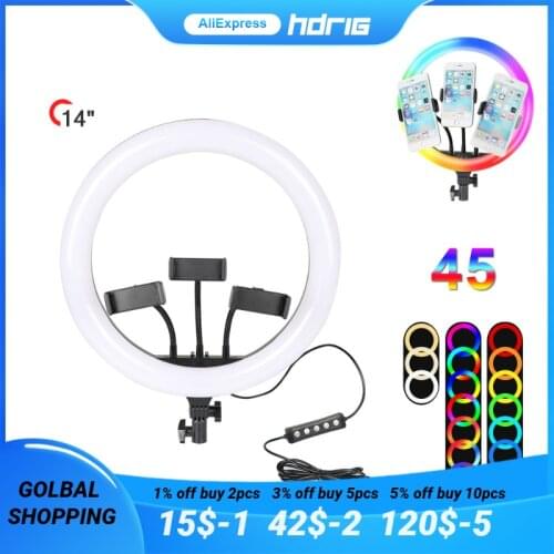 HDRiG 14 Inch RGB LED Ring Light With Three Phone Clip For Photography