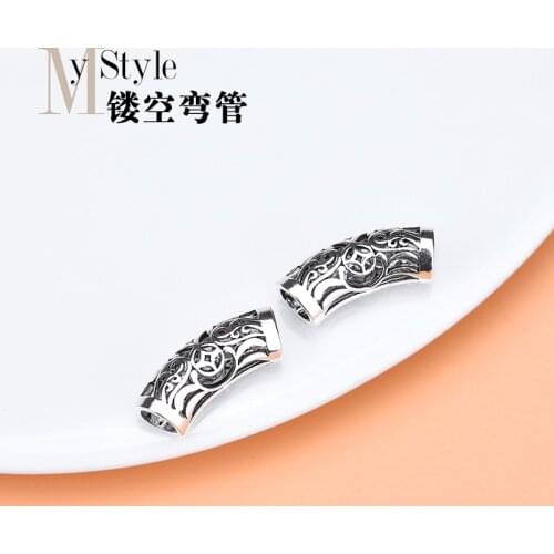 S925 pure silver Thai silver DIY elbow hollow copper coin tube Handmade Beaded material original Bracelet accessories