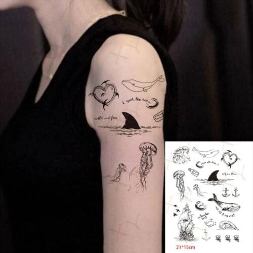 Waterproof Temporary Tattoo Sticker Sailboat Whale Seabird Flash Tattos Jellyfish Waves Love Body Art Arm Fake Tatoo Women Men