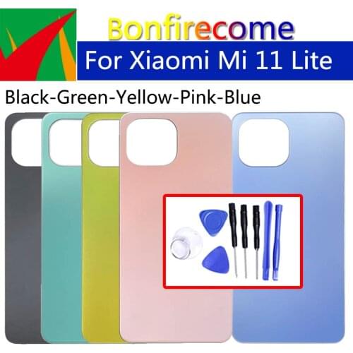 Back Glass Rear Cover For Xiaomi Mi 11 Lite Battery Door Housing Battery Back Cover With Adhesive Sticker Replacement