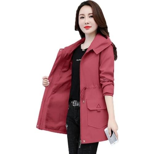 Women Windbreaker 2021 Spring Autumn Casual Loose Hooded Trench Coat Female Korean Slim Basic Outerwear Ladies Plus Size Tops