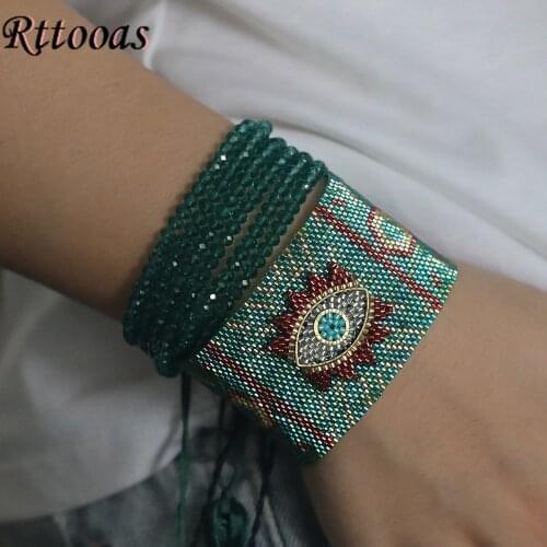 Rttooas Green Turkish Evil Eye Beaded Bracelet MIYIKI Beaded Bracelet Pulseras Mujer Moda 2020 Crystal Tassel Bracelet