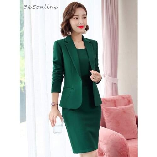 Ladies Office Fashion Uniform Styles Business Suits with Dress and Jackets Coat for Women Work Wear Autumn Winter Blazers Set