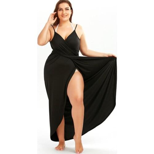 Women Sexy Pure Color Loose Breathable Quick-Drying Beach Swimsuit Skirt Fashion Cross Deep V Backless Sling Nightclub Hot Dress