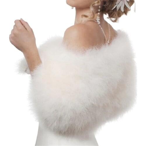 Luxurious Ostrich White Feather Wrap Bridal Fur Jacket Marriage Shrug Coat Bride Winter Wedding Party Fur bolero women chaqueta